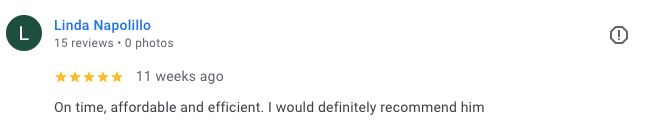 Screenshot of a five-star Google review from the original IRJ website
