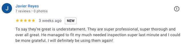 Screenshot of a five-star Google review from the original IRJ website